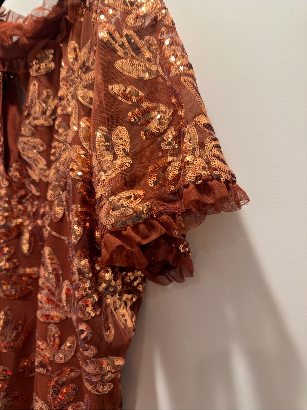 Anthropologie Copper Sequin Leaf Mesh Blouse Large New with tags - Picture 5 of 12